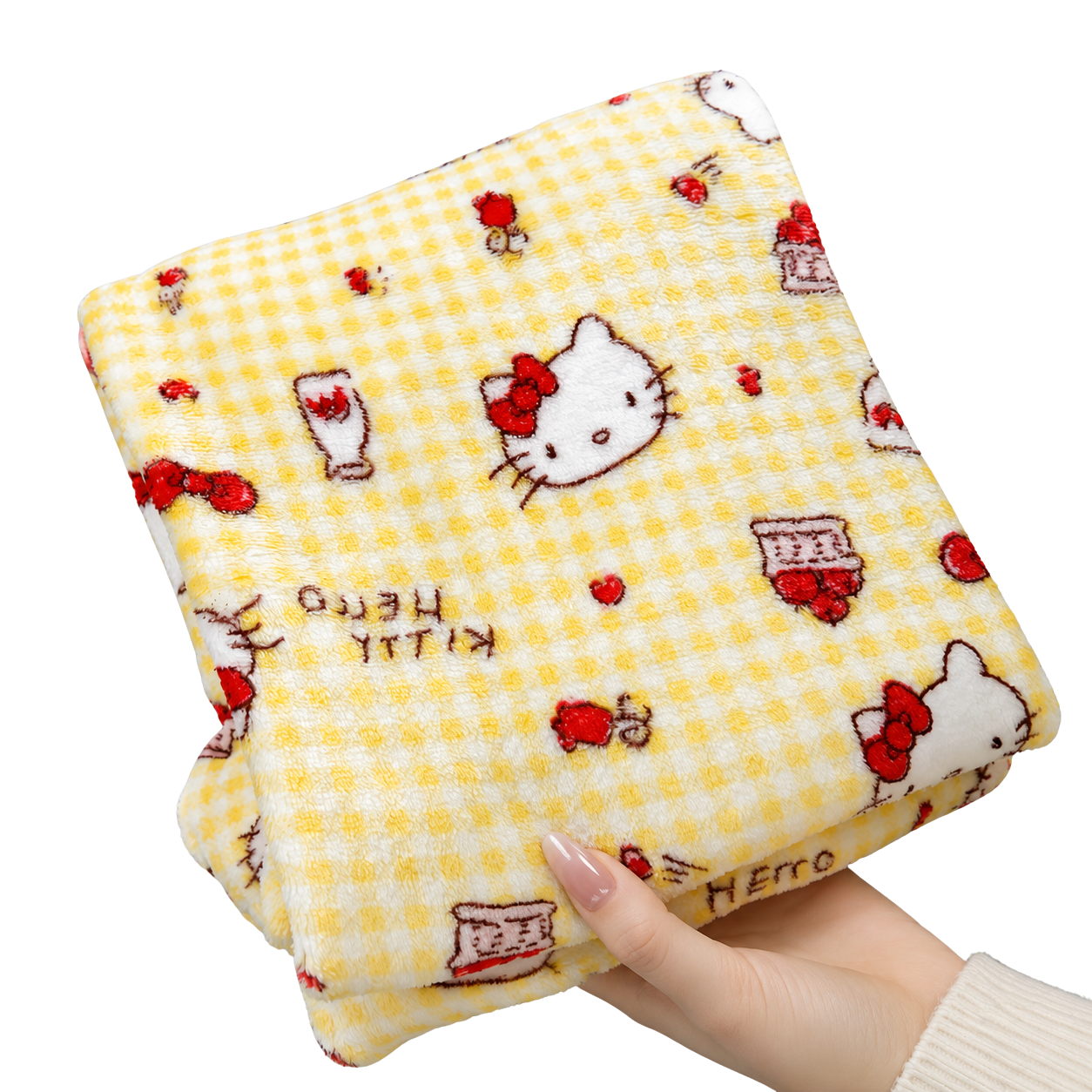 Hello Kitty yellow gingham pajama pants on model