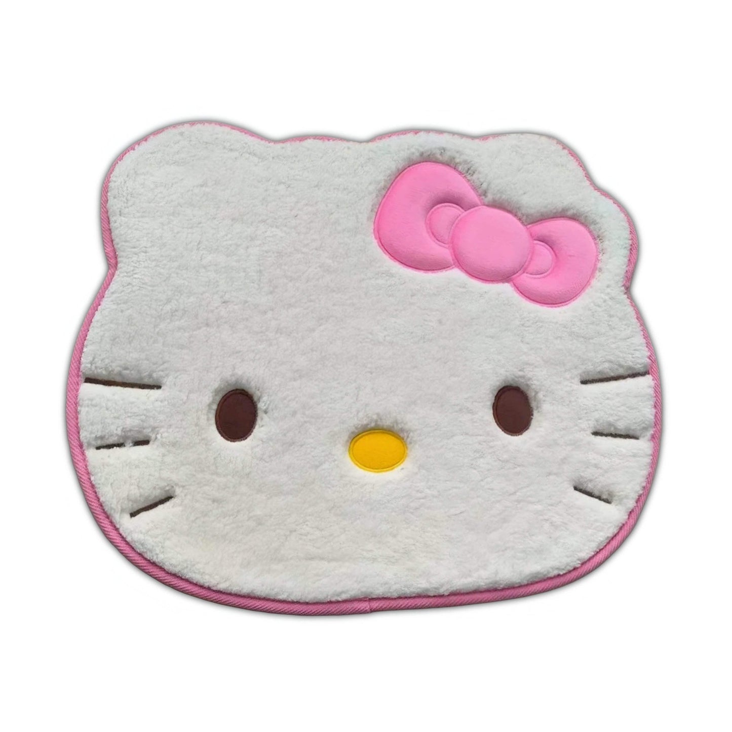 Hello Kitty face rug, light gray with pink bow and embroidered cat face