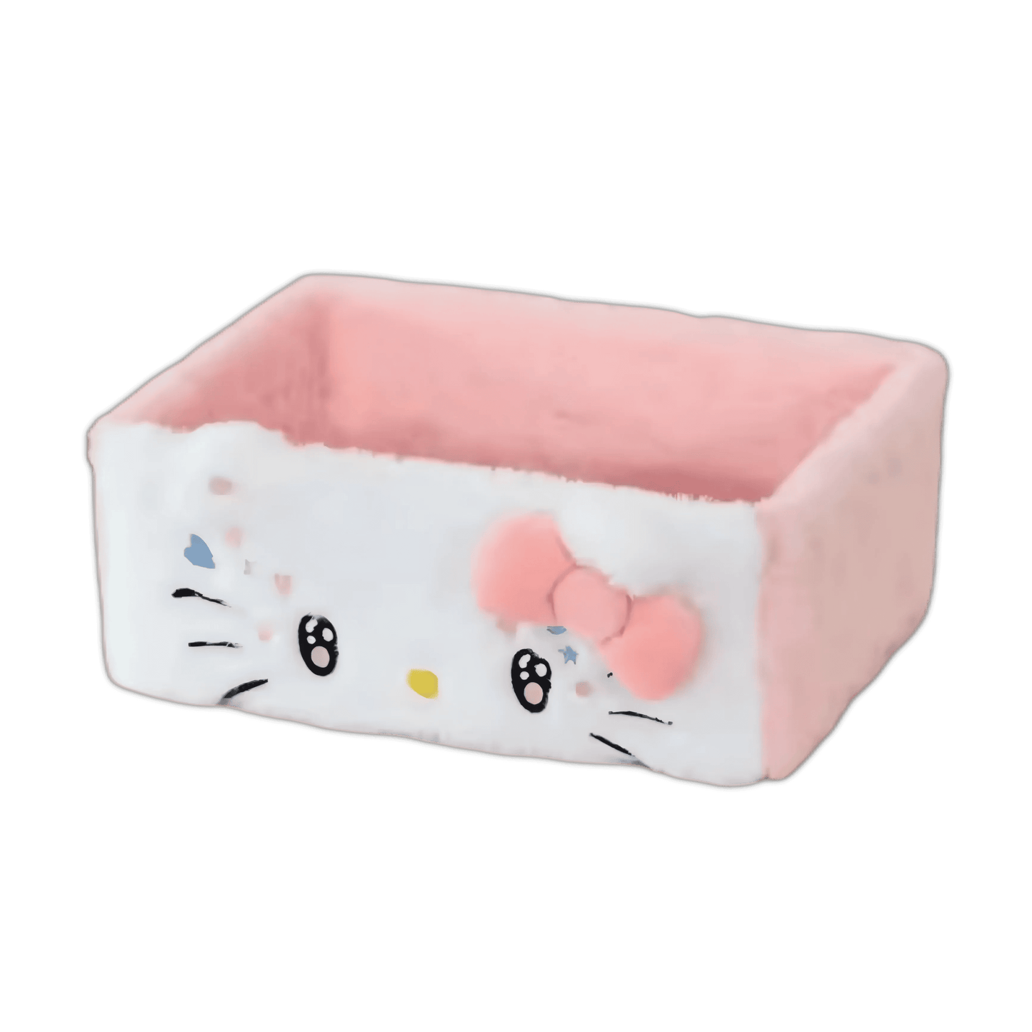 Hello Kitty plush Easter basket with light pink sides, white front panel, and pink bow