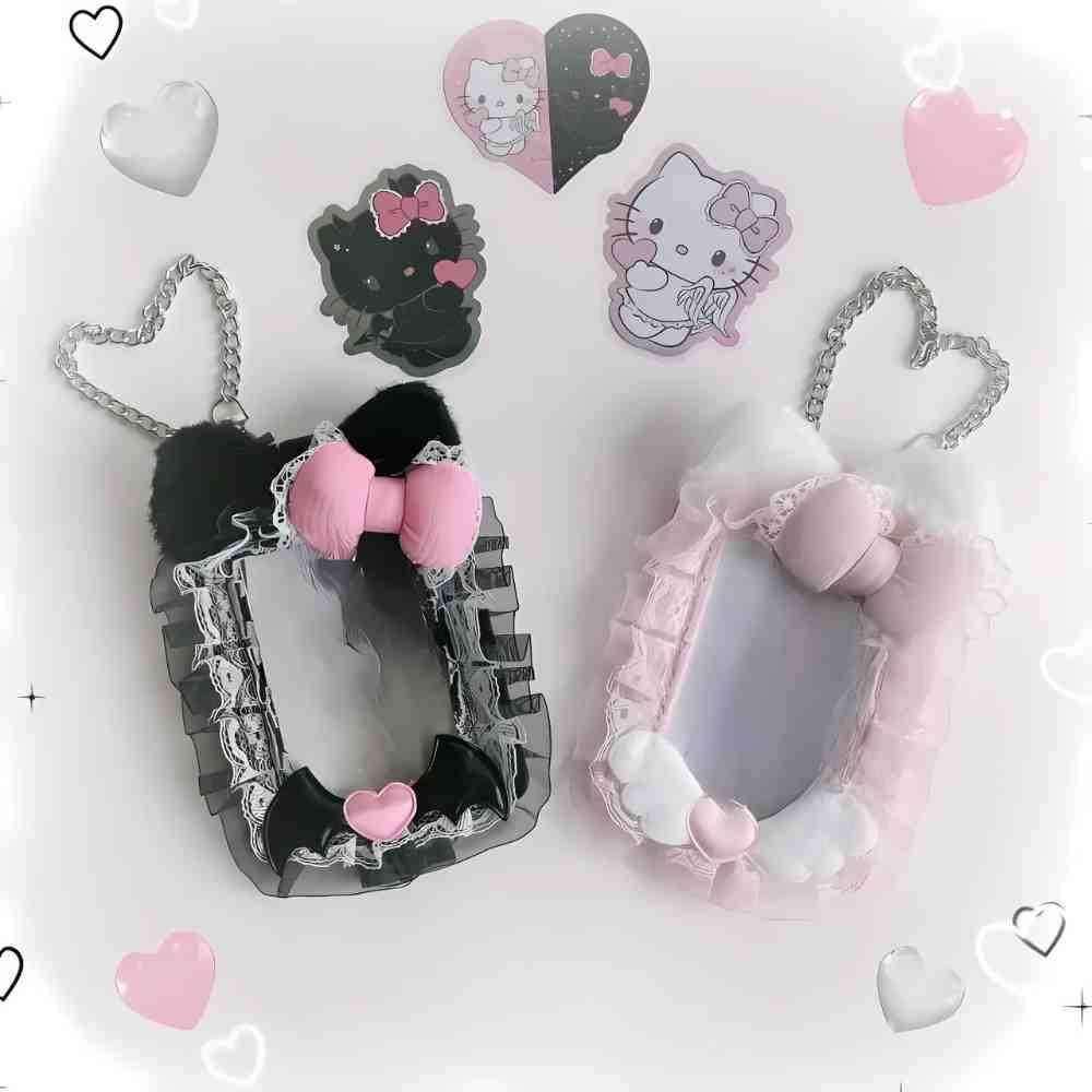 Hello Kitty angel & devil card holders, black and pink with Hello Kitty face and bows