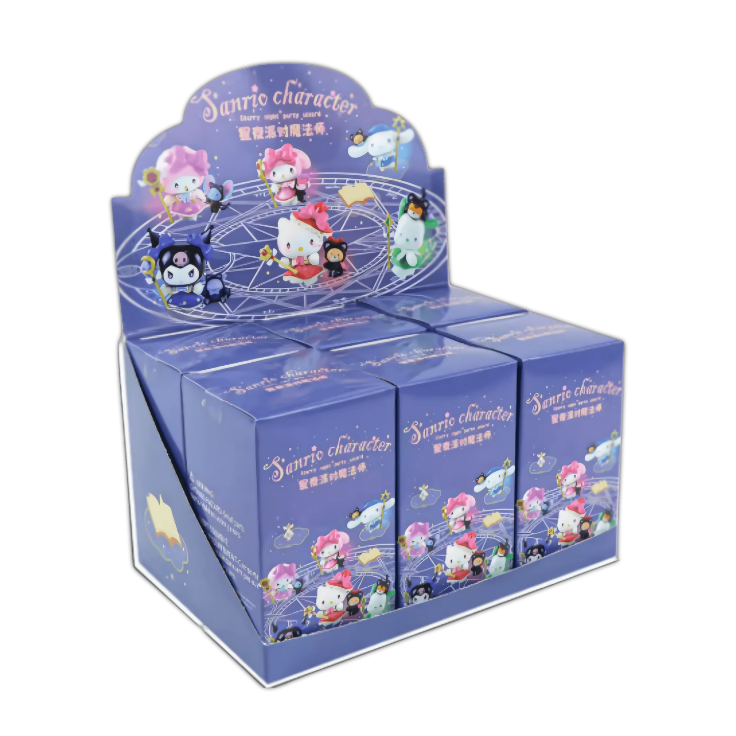 Starlight Party blind box display box with Sanrio character artwork and window panel