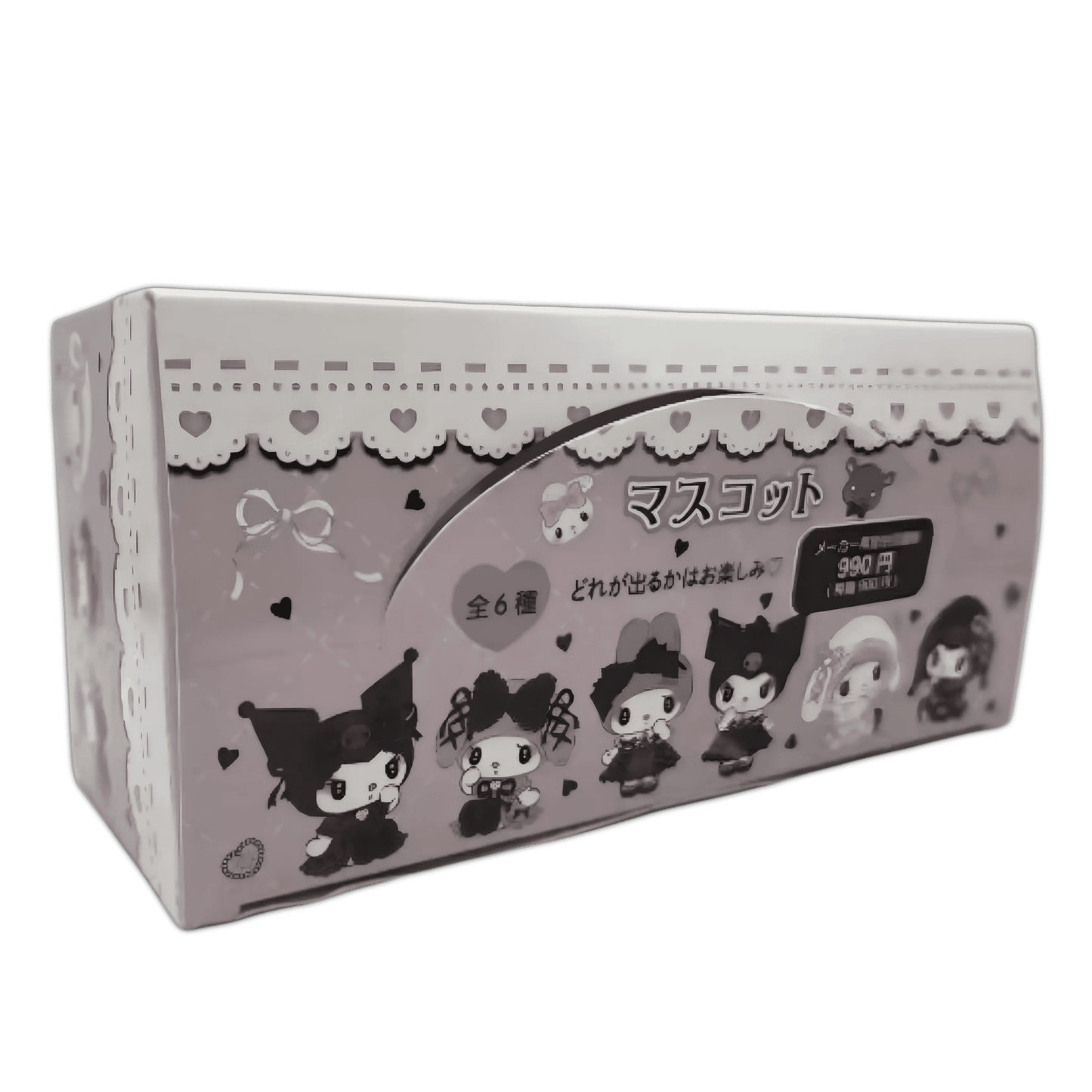 Gothic cuties blind box side panel with illustrated figures and heart icons