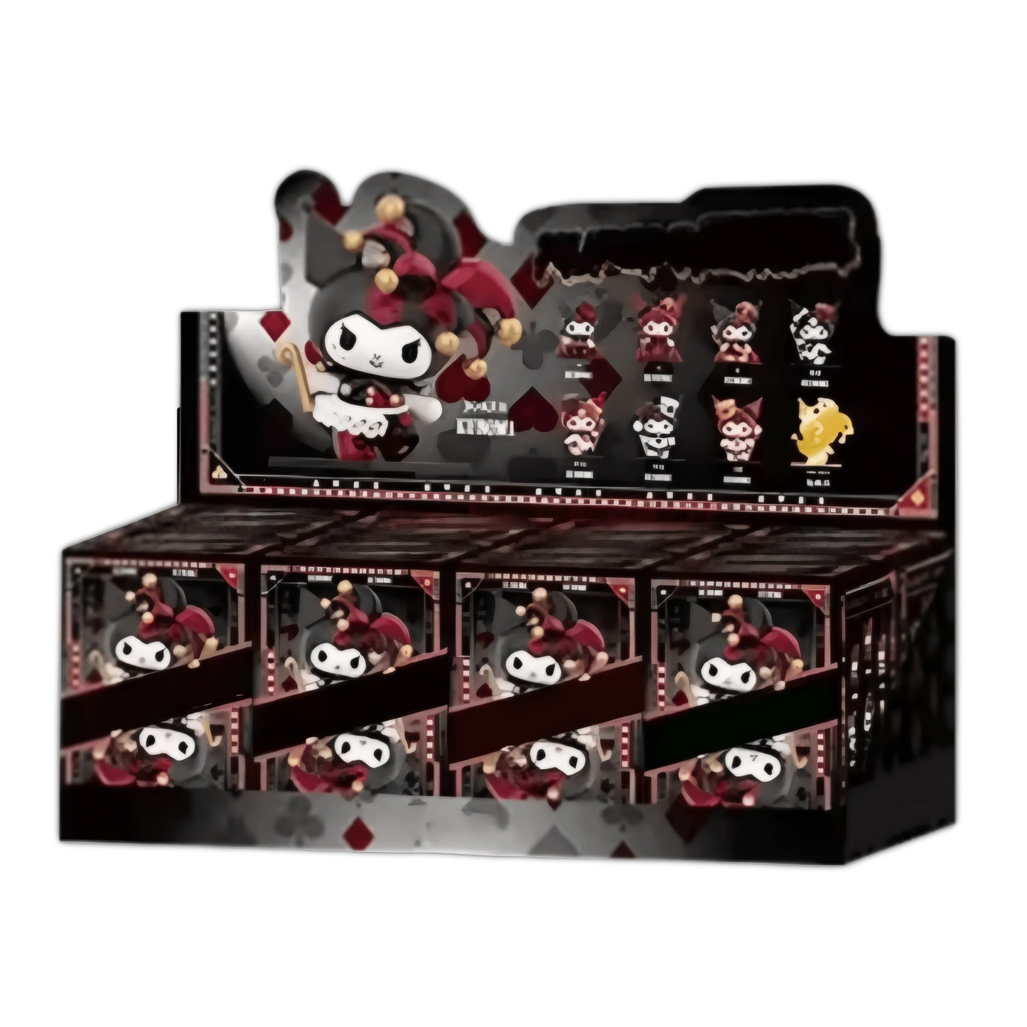 Spade-themed collectible blind box display with window showing multiple mini figurines