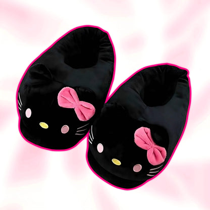 Dark Hello Kitty Fluffy Slippers - Snuggle Heaven