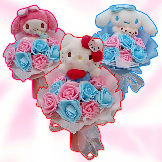 Hello Kitty Pastel Roses Flower Bouquet - Snuggle Heaven