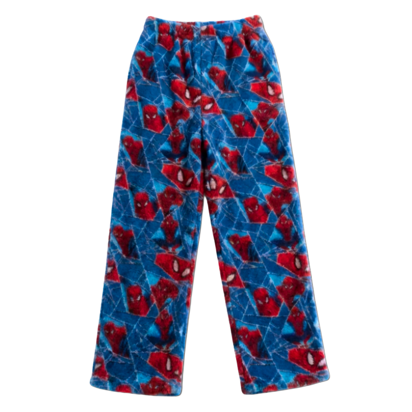 Spider-Man blue pajama pants with elastic waistband and red comic print