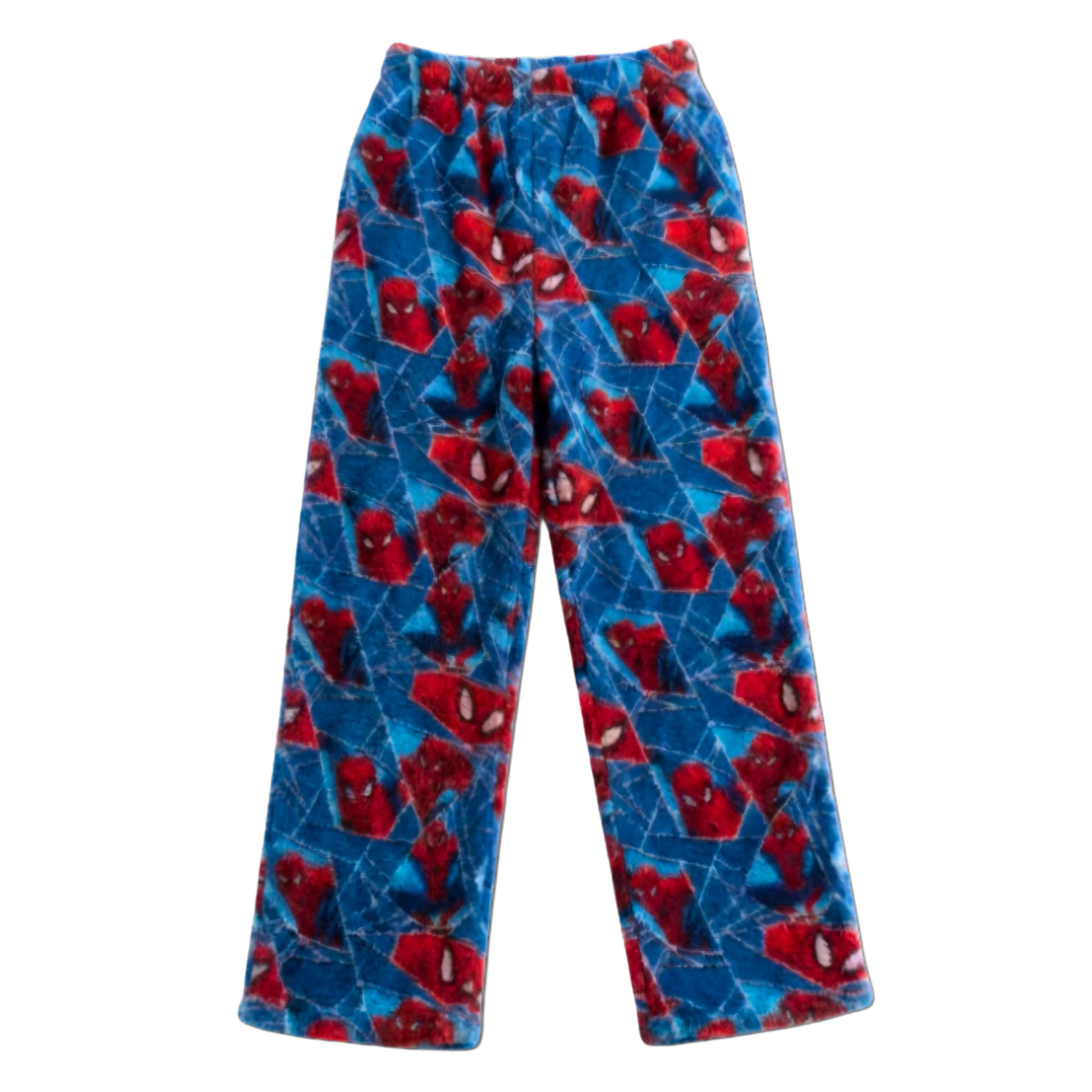Spider-Man blue pajama pants with elastic waistband and red comic print