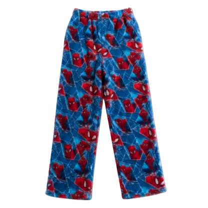 Spider-Man blue pajama pants with elastic waistband and red comic print
