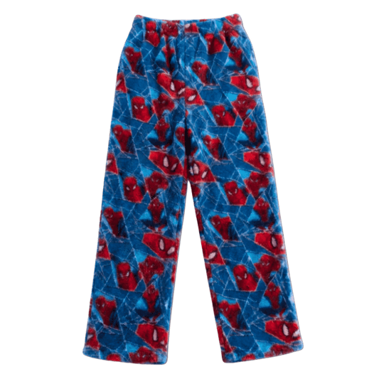 Spider-Man blue pajama pants with elastic waistband and red comic print