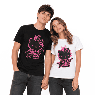 Pair of Hello Kitty rocker graphic t-shirts: black and white, crew neck