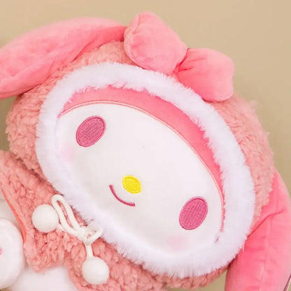 Pink plush hooded winter jacket toy face with soft trim and bunny ears