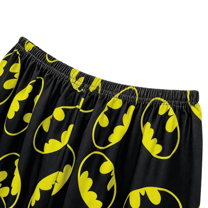 Thin Batman pajama pants, elastic waistband with neon yellow bat print