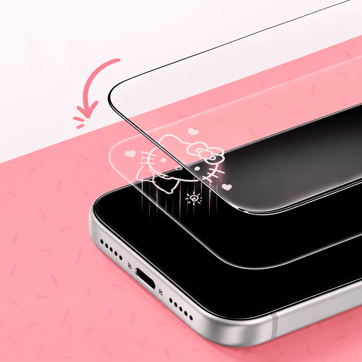 Clear iPhone screen protector glass with Hello Kitty line art