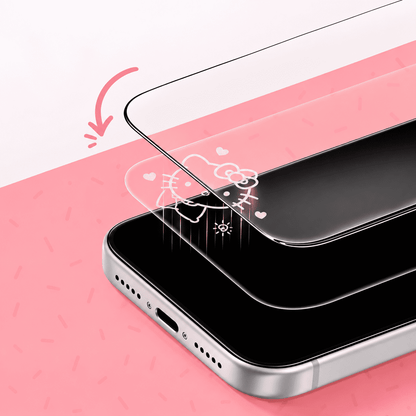Clear iPhone screen protector glass with Hello Kitty line art