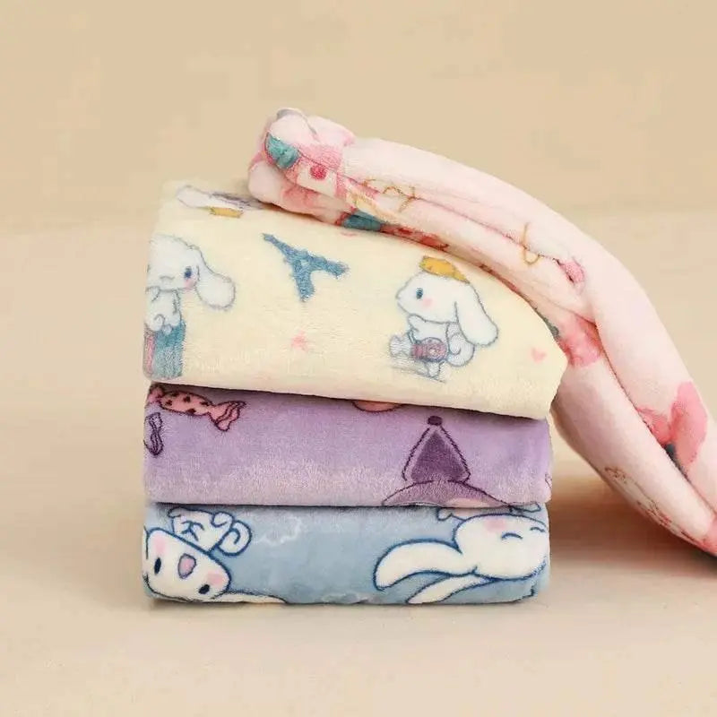 Folded character pajama pants in lavender, light blue, and cream with cute animal prints