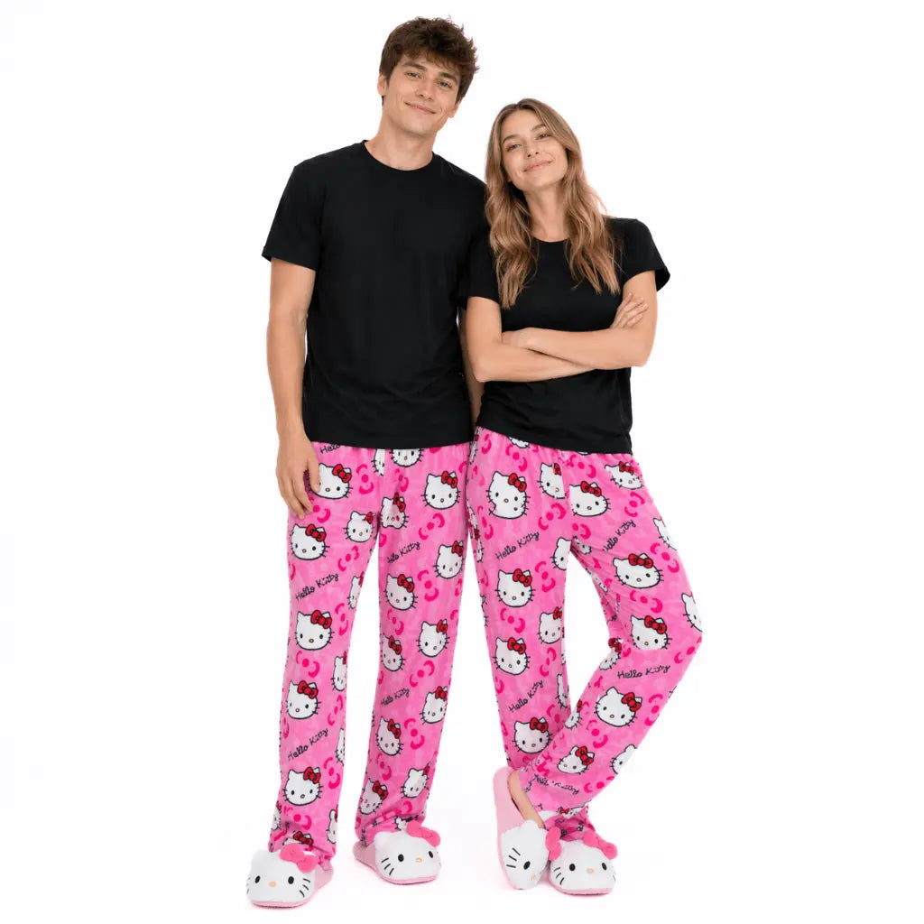 Pink Hello Kitty pajama pants with allover character print and elastic waistband