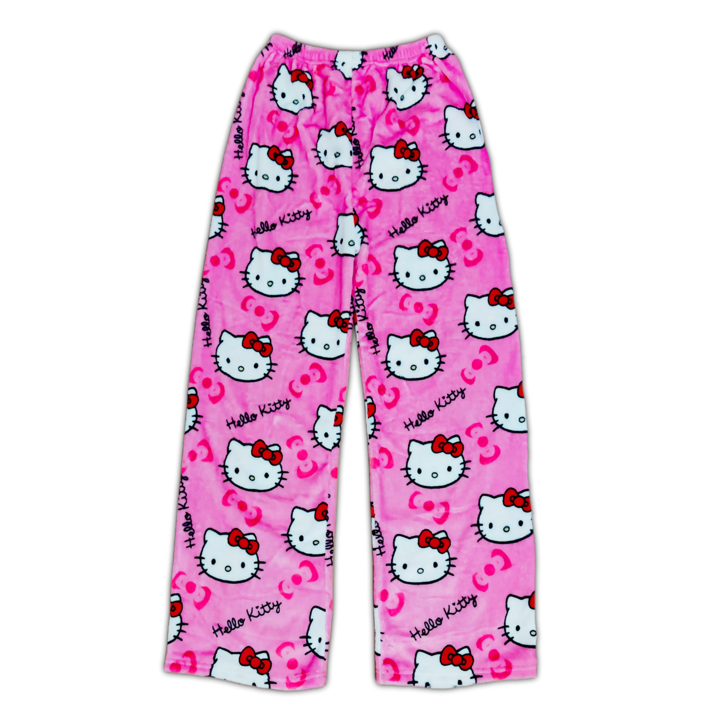 Pink Hello Kitty pajama pants with full character print and drawstring waist
