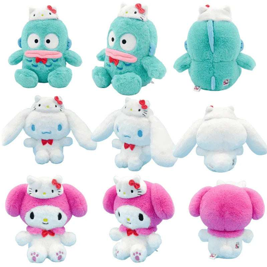 Assorted mini plush characters, multiple angles in teal, white, and pink