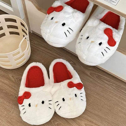 White Hello Kitty Fluffy Slippers - Snuggle Heaven