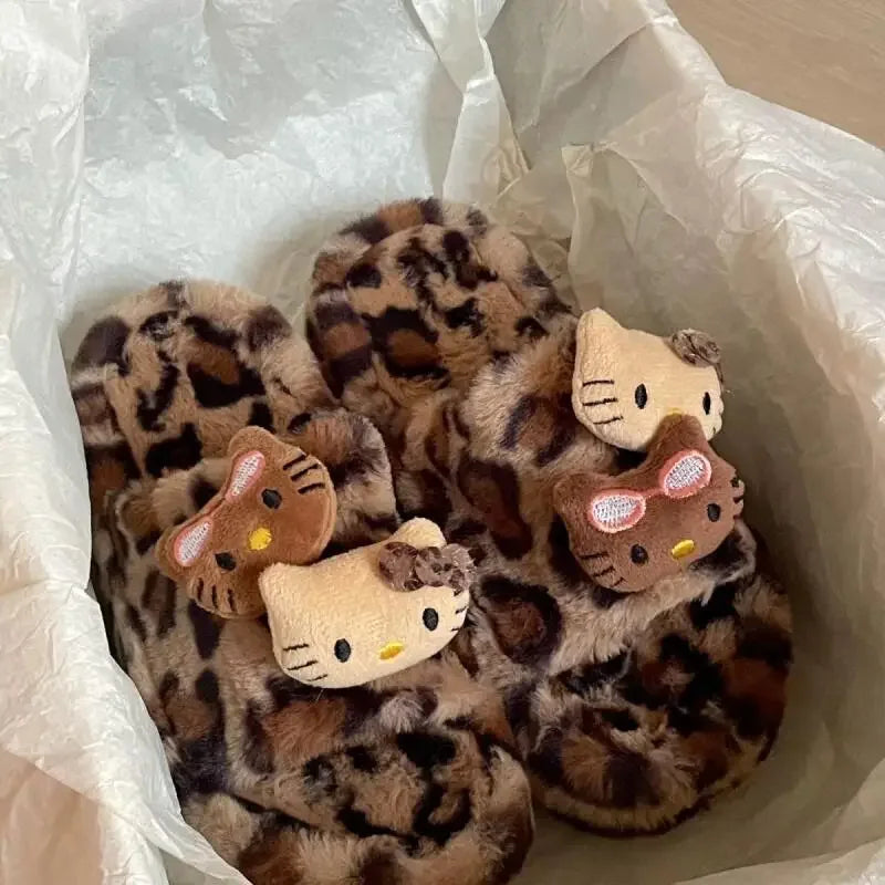 Hello Kitty Fuzzy Leopard Print Slippers - Snuggle Heaven