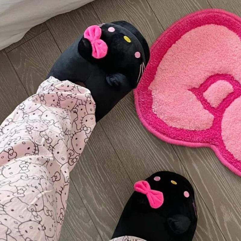 Dark Hello Kitty Fluffy Slippers - Snuggle Heaven