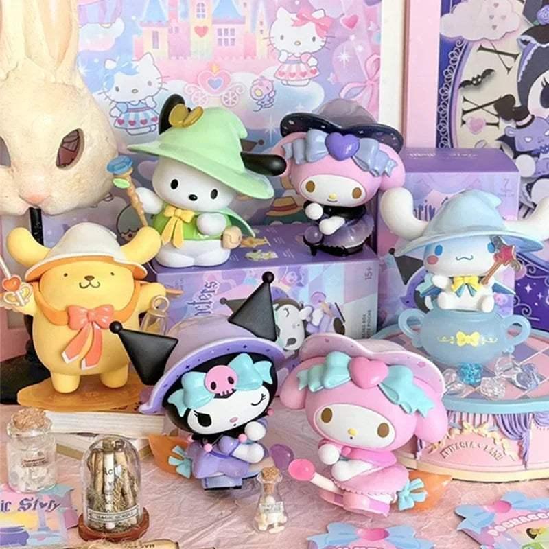 Magic Story blind box figurines, multiple pastel characters posed together on a table.