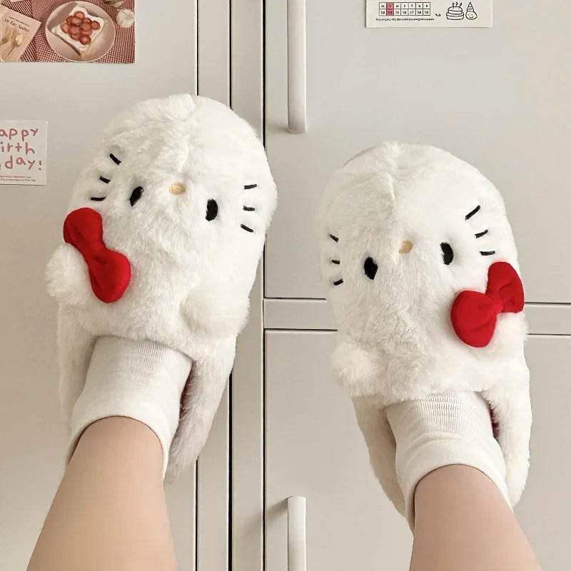 White Hello Kitty Fluffy Slippers - Snuggle Heaven