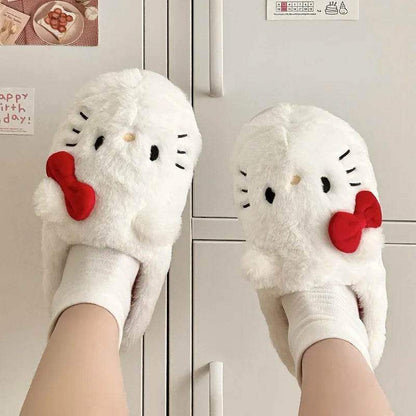 White Hello Kitty Fluffy Slippers - Snuggle Heaven