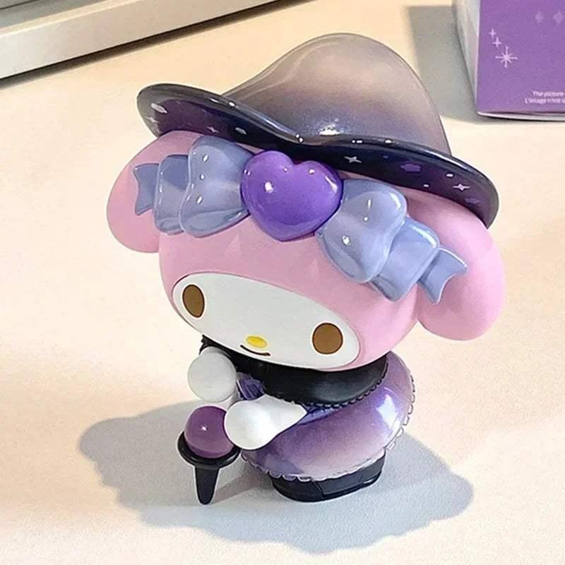Pastel lavender character figurine with a wide witch hat and curled accessory detail.