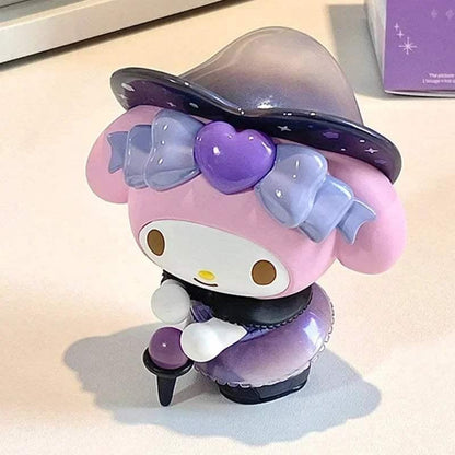 Pastel lavender character figurine with a wide witch hat and curled accessory detail.
