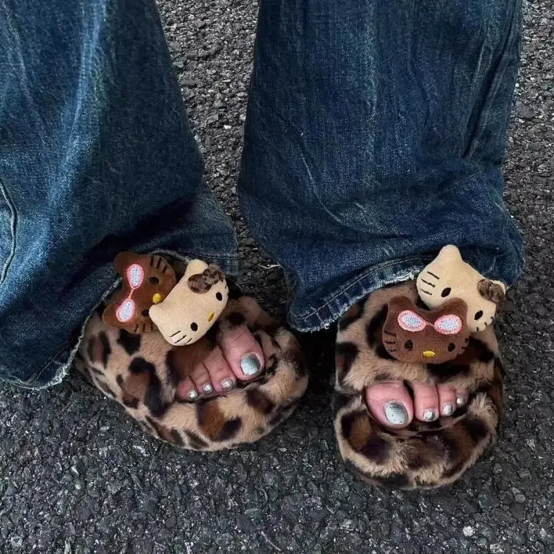 Hello Kitty Fuzzy Leopard Print Slippers - Snuggle Heaven