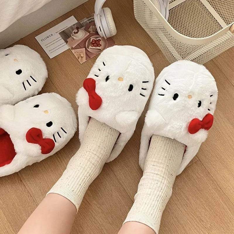 White Hello Kitty Fluffy Slippers - Snuggle Heaven