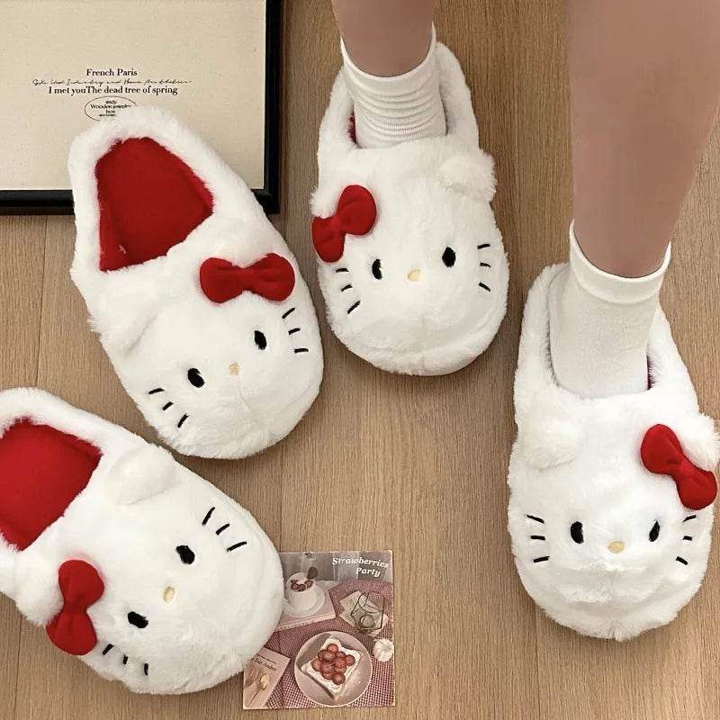 White Hello Kitty Fluffy Slippers - Snuggle Heaven