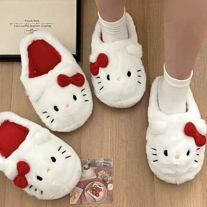 White Hello Kitty Fluffy Slippers - Snuggle Heaven