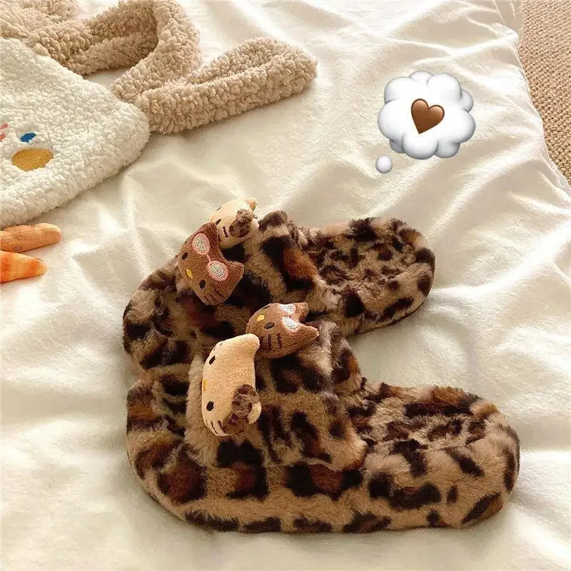 Hello Kitty Fuzzy Leopard Print Slippers - Snuggle Heaven