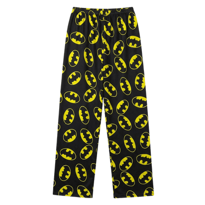 Thin Batman pajama pants, black with neon yellow bat prints